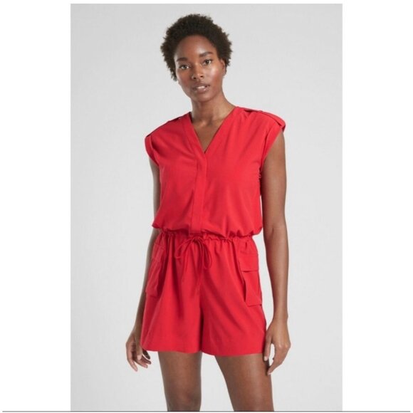 Athleta Sutton Romper Hibiscus Red Performance Athleisure Size 12 Women's - Picture 1 of 4